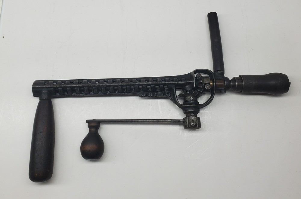 Antique Rusby Patent Adjustable Hand Crank Drill Caged