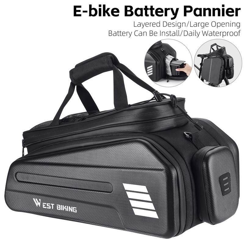 WEST BIKING E-Bike Battery Bicycle Pannier Waterproof Rear Rack Carrier Bag 20L