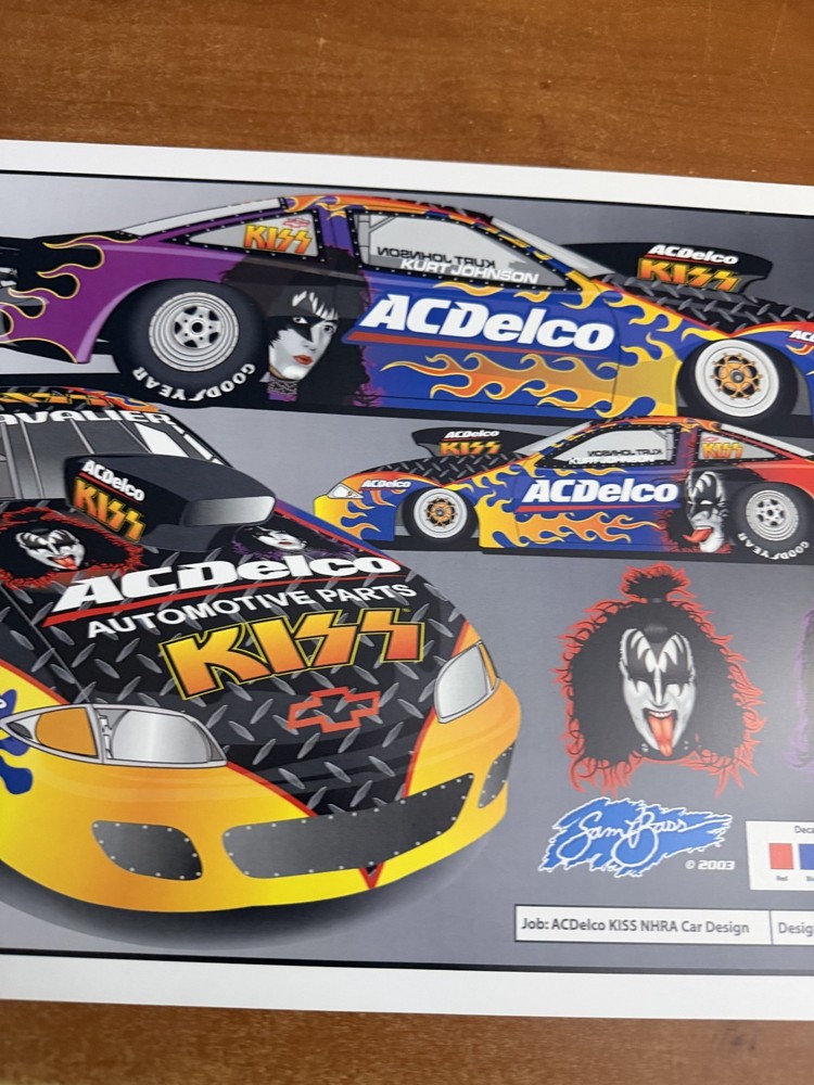 KISS Print Proof NASCAR Sam Bass ARTWORK Sample Ultra rare Gene Paul Delco