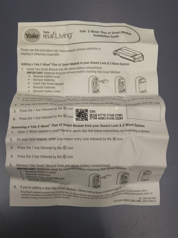 Yale ASSA ABLOY AYR-MOD-ZW3 Z-Wave Plus Module V2.17.0 NEW