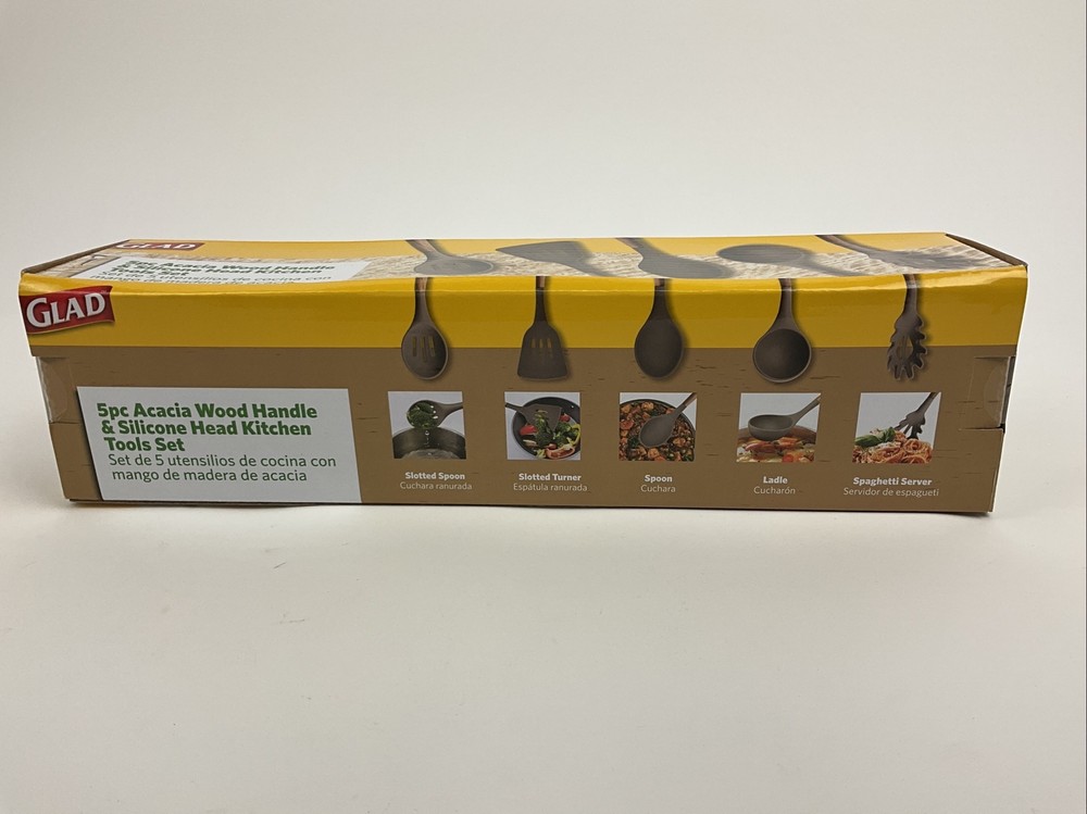 Glad Acacia Wood Handle Silicone Head Kitchen Tools Set