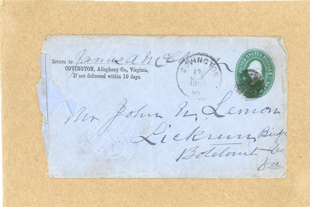 COVINGTON, VIRGINIA (CDS) TO LICKRUN BRIDGE, VIRGINIA (CDS BACKSIDE) - JUNE 1889