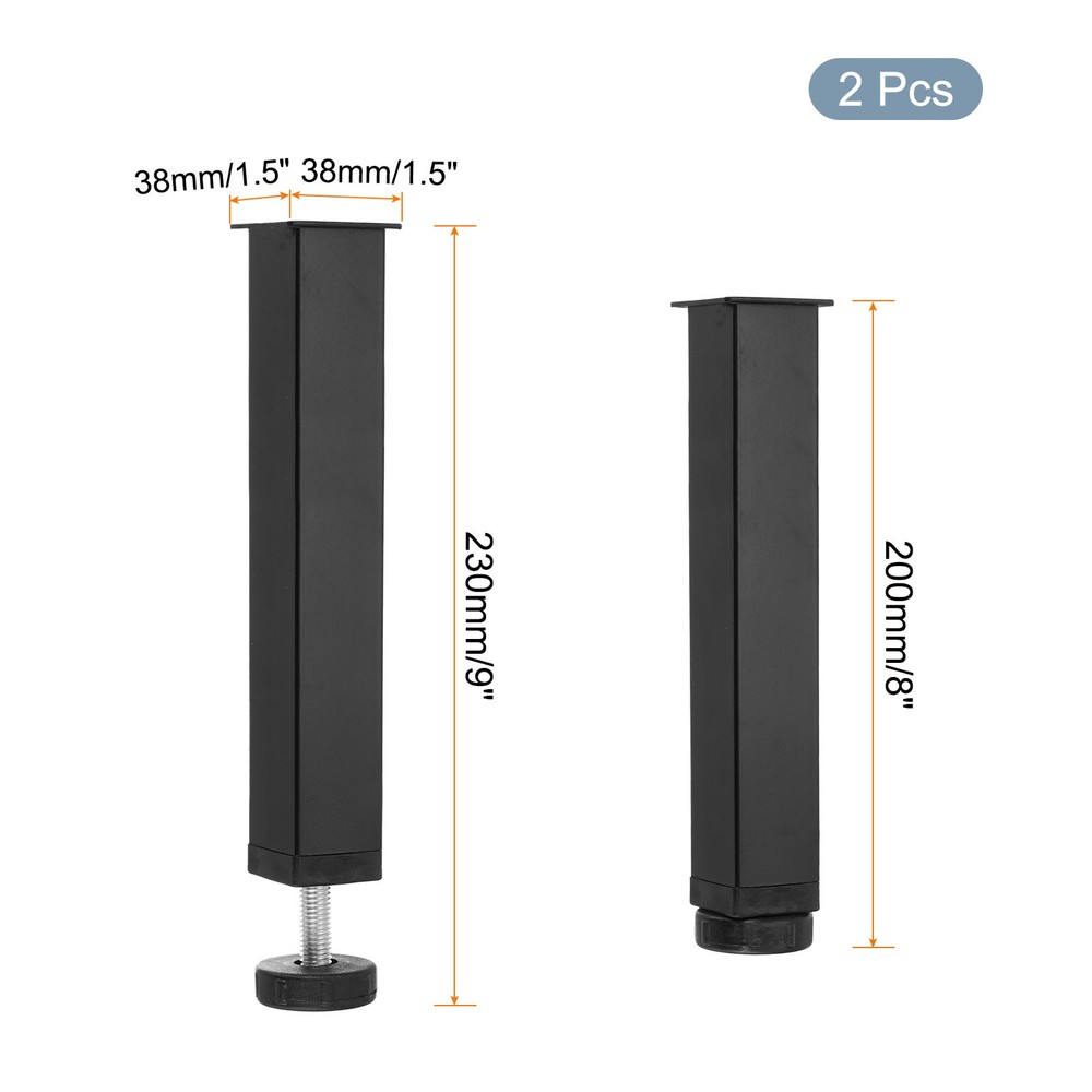 2 Pcs Adjustable Height Center Support Leg, 8" Bed Support Legs, Black