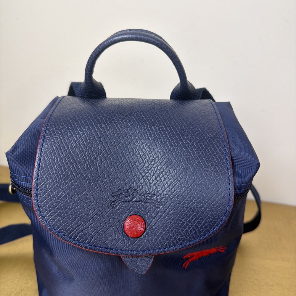 LONGCHAMP LE PLIAGE MINI BACKPACK NAVY BLUE RED NYLON LEATHER