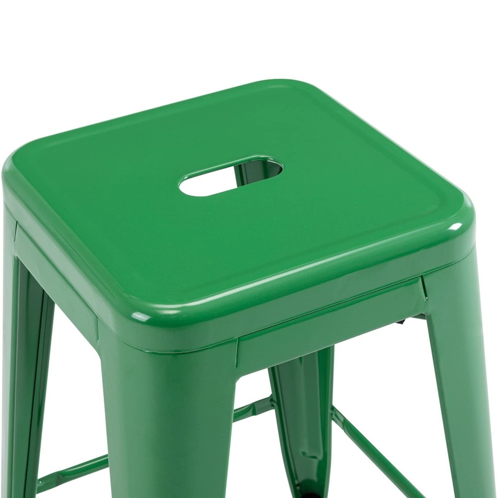 4Pcs Stackable Metal Bar Stools 24 Inch Height Barstools with Square Seat,Green