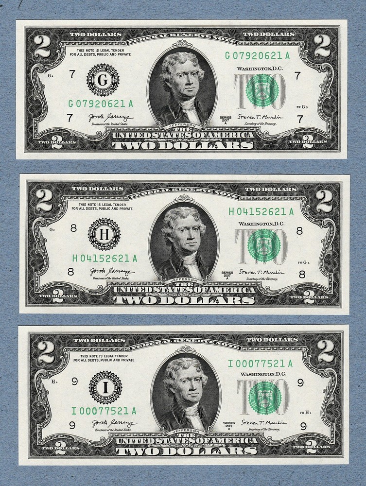 2017 A $2 TWO DOLLAR BILLS ( 11 District full set ) UNCIRCULATED