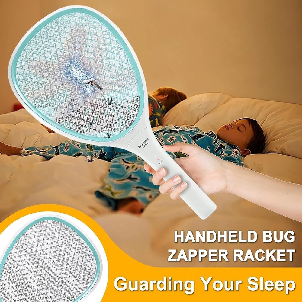 Light Green Handheld Bug Zapper Racket - Safe and Effective Electric Fly Swatter