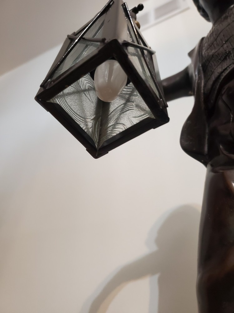 Bronze Boy Golfer Caddy Lantern Light Statue H 23"