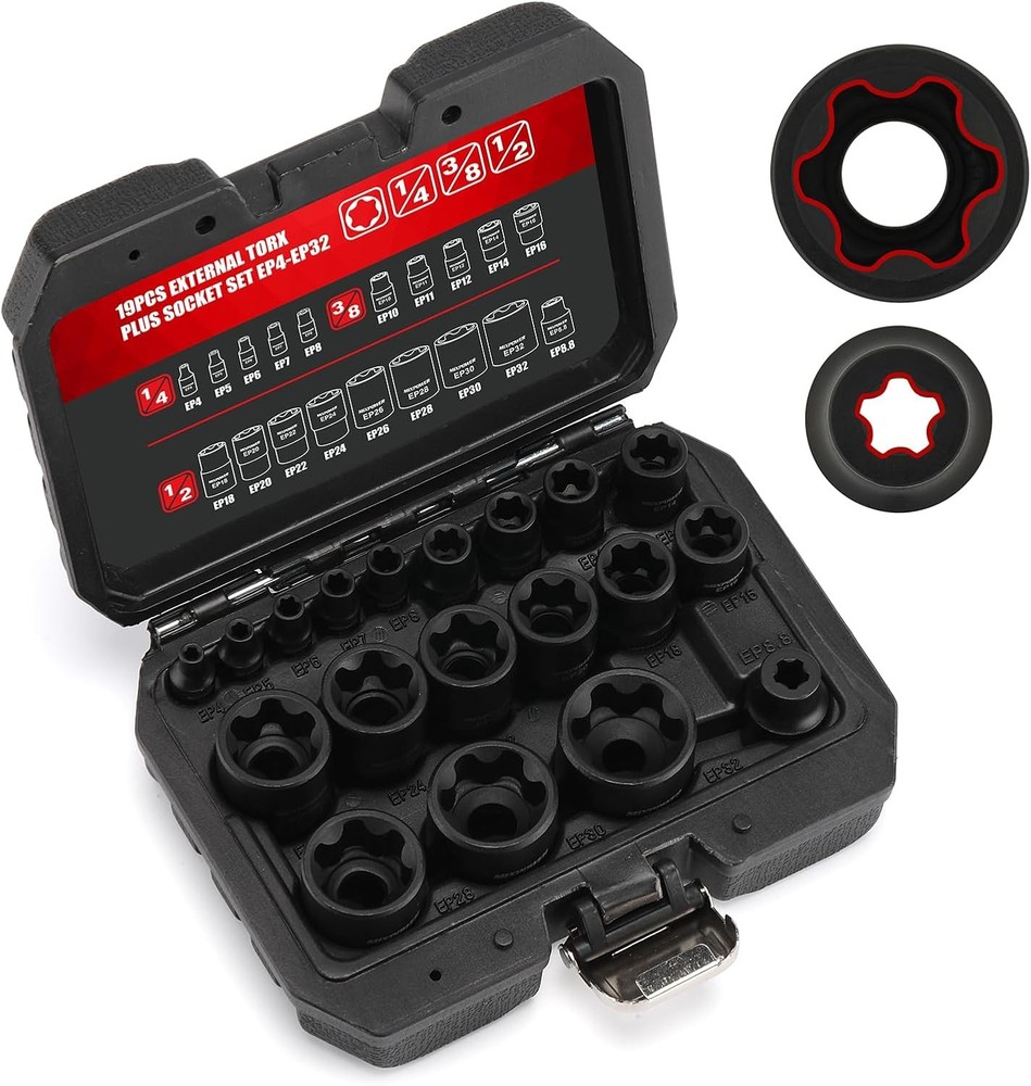 MIXPOWER 19PC External Torx Plus Socket Set 6 Point EP Socket Compatible with Te