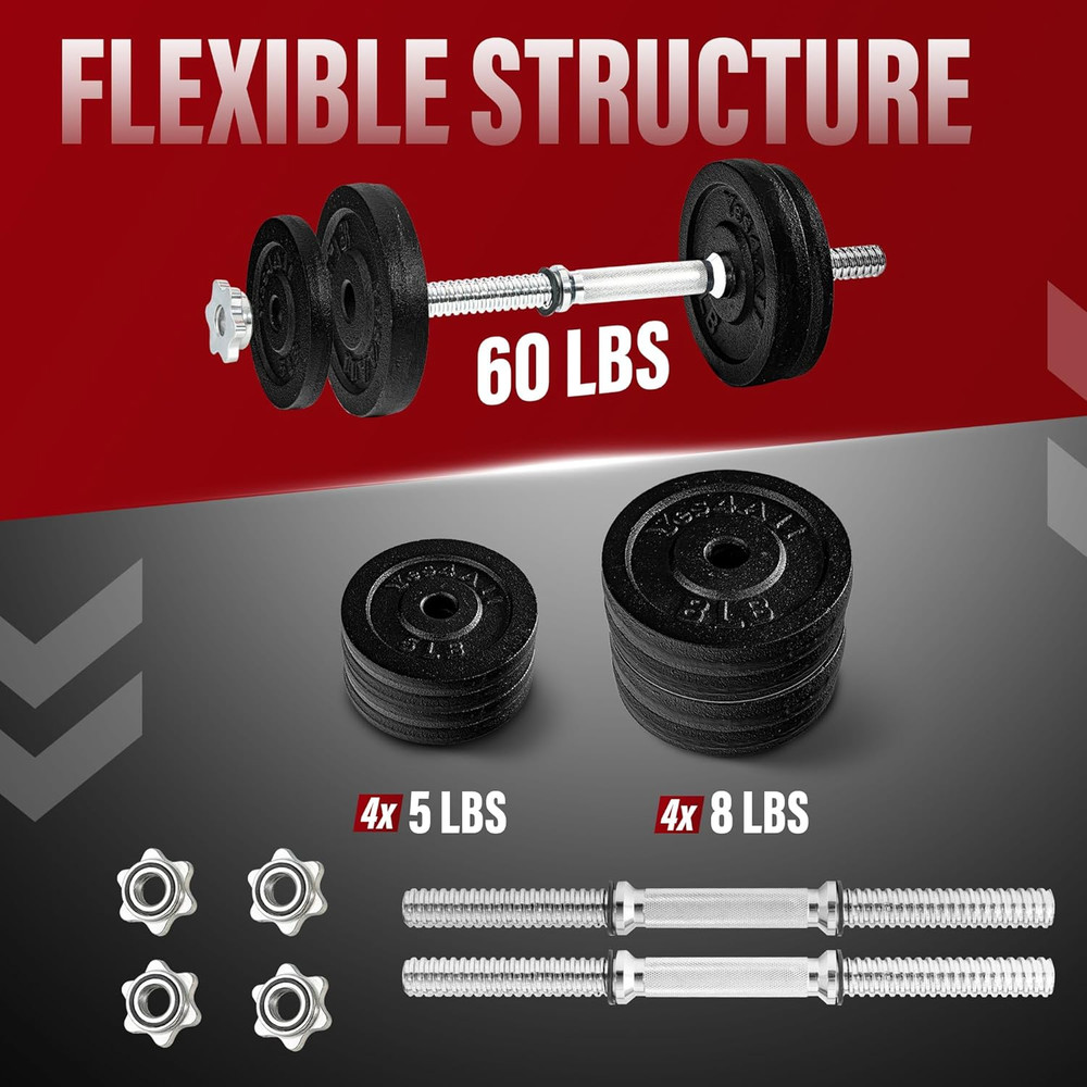 Old School Adjustable Dumbbell Set with Weight Plates, Star Lock Collars/Connect