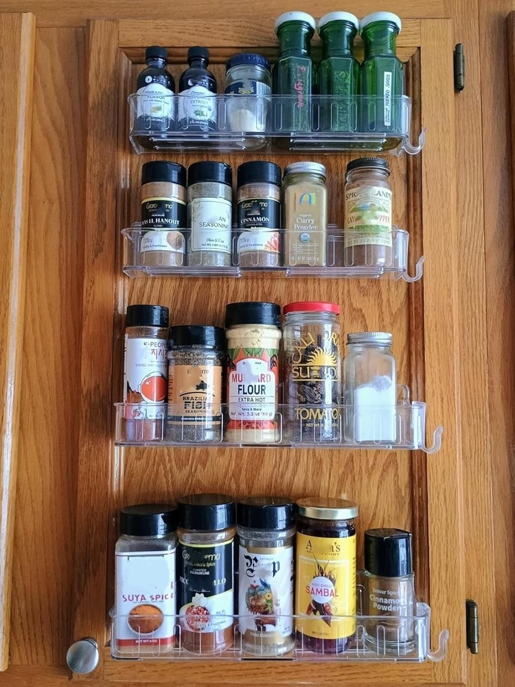 Easy Installation Wall Mount Spice Rack - 4 Clear Shelves for Kitchen Efficiency