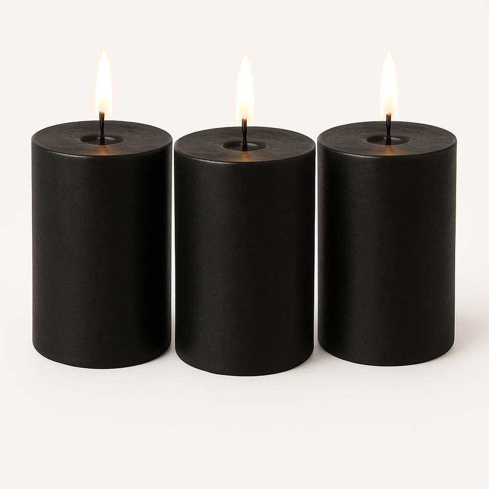 Pillar Candles 3 Pack (Black, Pillar 3x4) Black