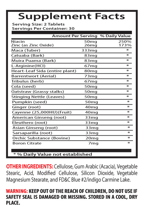 Improves Bladder Function Tablets - Male Virility 1300mg - Zinc 2B