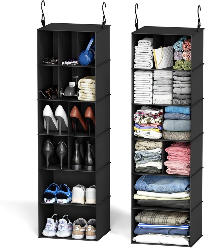 SpaceAid 2 Pack Hanging Closet Organizer 24 Compartments Black