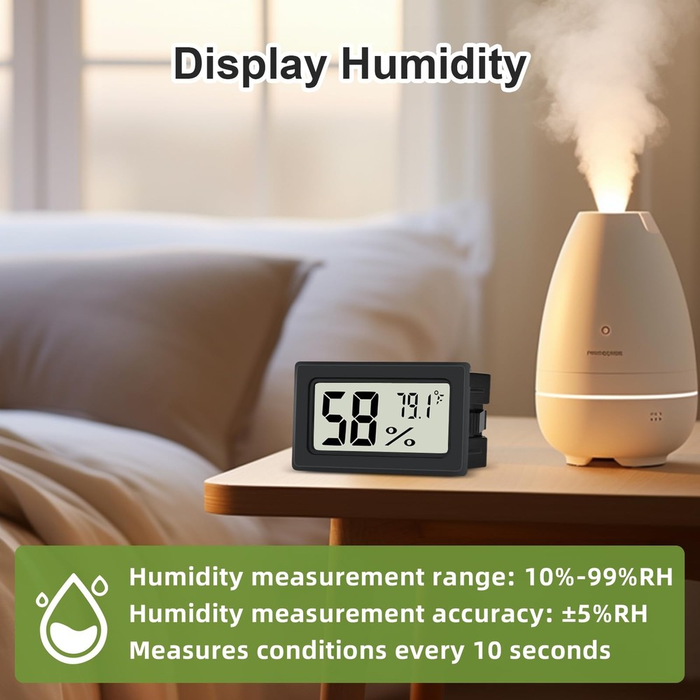 Humidity Meter Indoor Thermometer 6-Pack Mini Digital Black