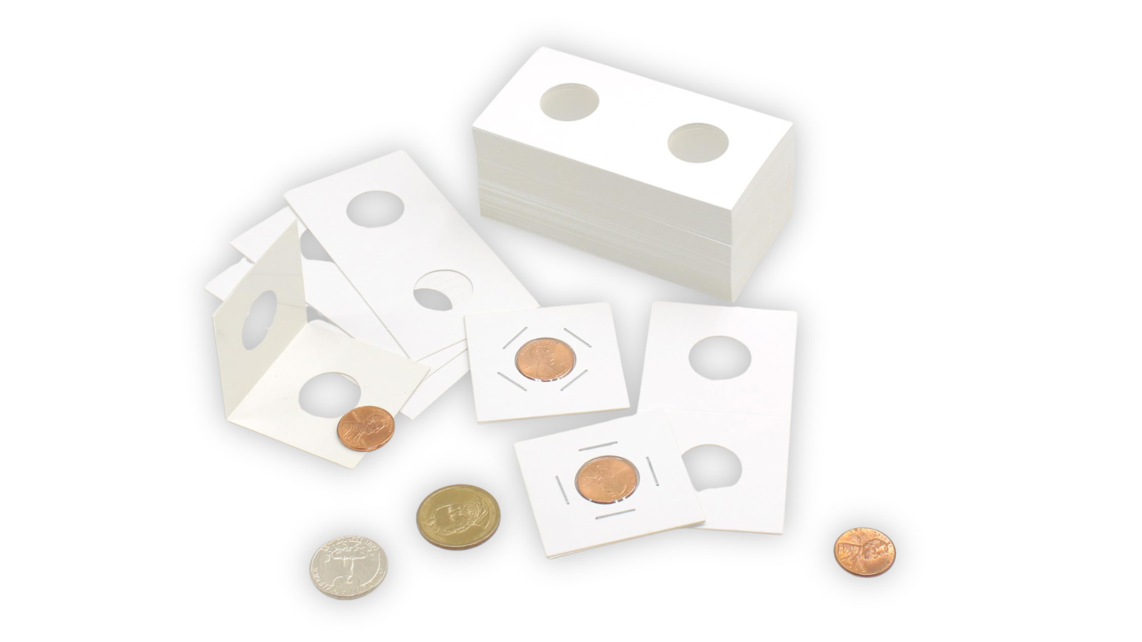 100PCS Cardboard Coin Holders 20.5mm 2"x2" Storage Flips for Pennies & Dimes