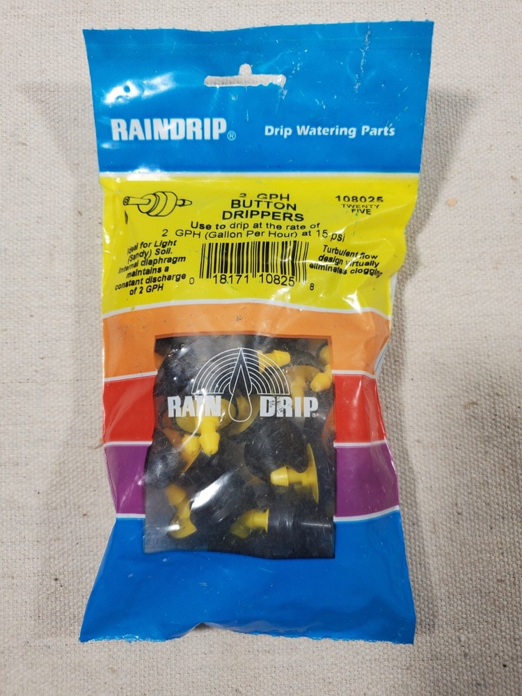 Rain Drip System 108025, 2 GPH Button Inline Drippers - QTY 25