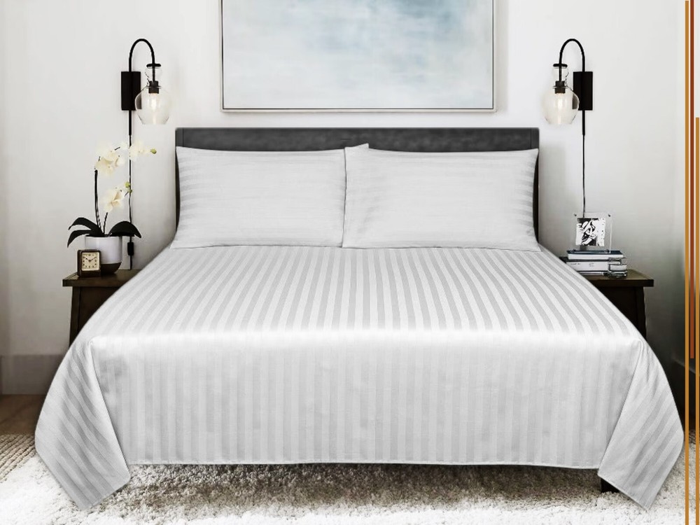 bed sheet white satin stripe 300TC twin