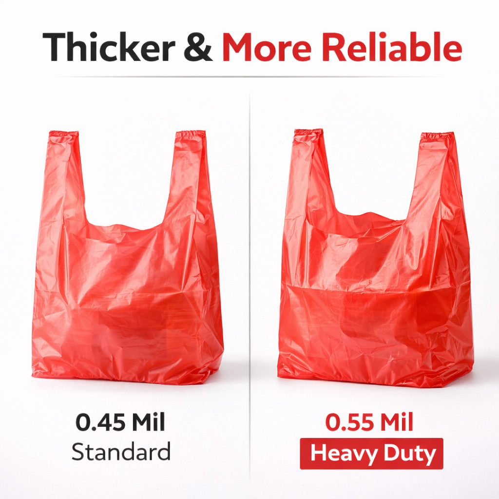 Red T-Shirt Plastic Bags 8x4x15 0.55 Mil Grocery Retail Carryout