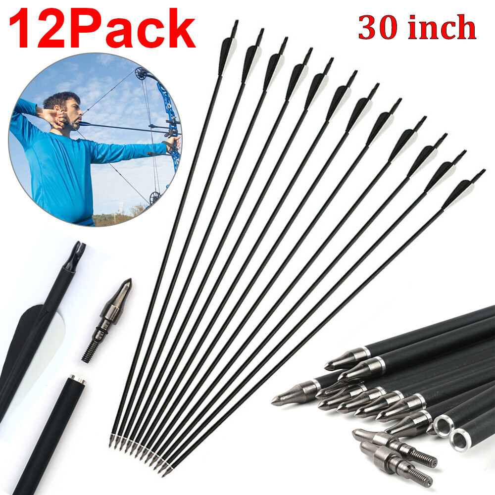 12pcs Practice Archery 30" Carbon Arrow SP500 OD7.8mm for Compound Recurve Bow