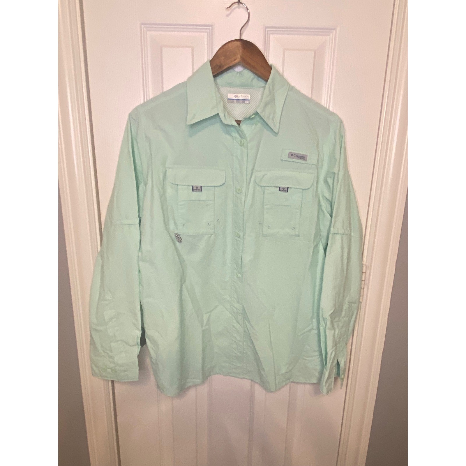 Columbia Men's Medium Long Sleeve Fishing Shirt UPF Sun Protection Mint Green