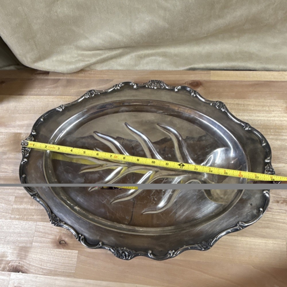 Roger and Bros Silver Footed Platter with Floral Pattern, Antique Style
