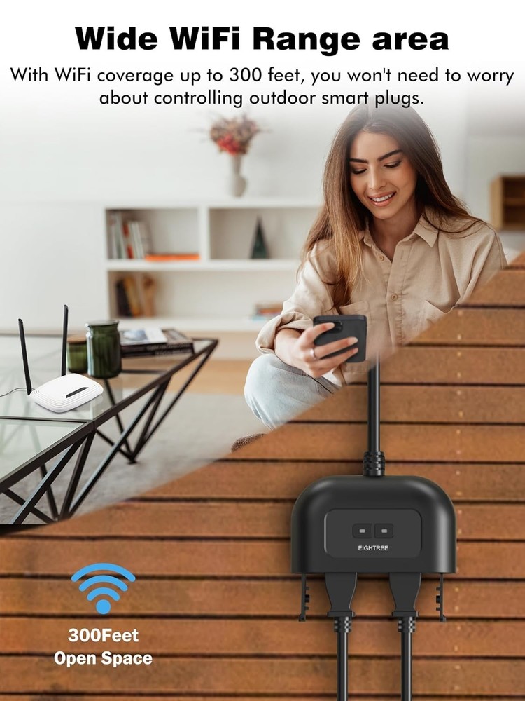 Waterproof Outdoor Smart Plug with 2 Controlled Outlets & Voice Control