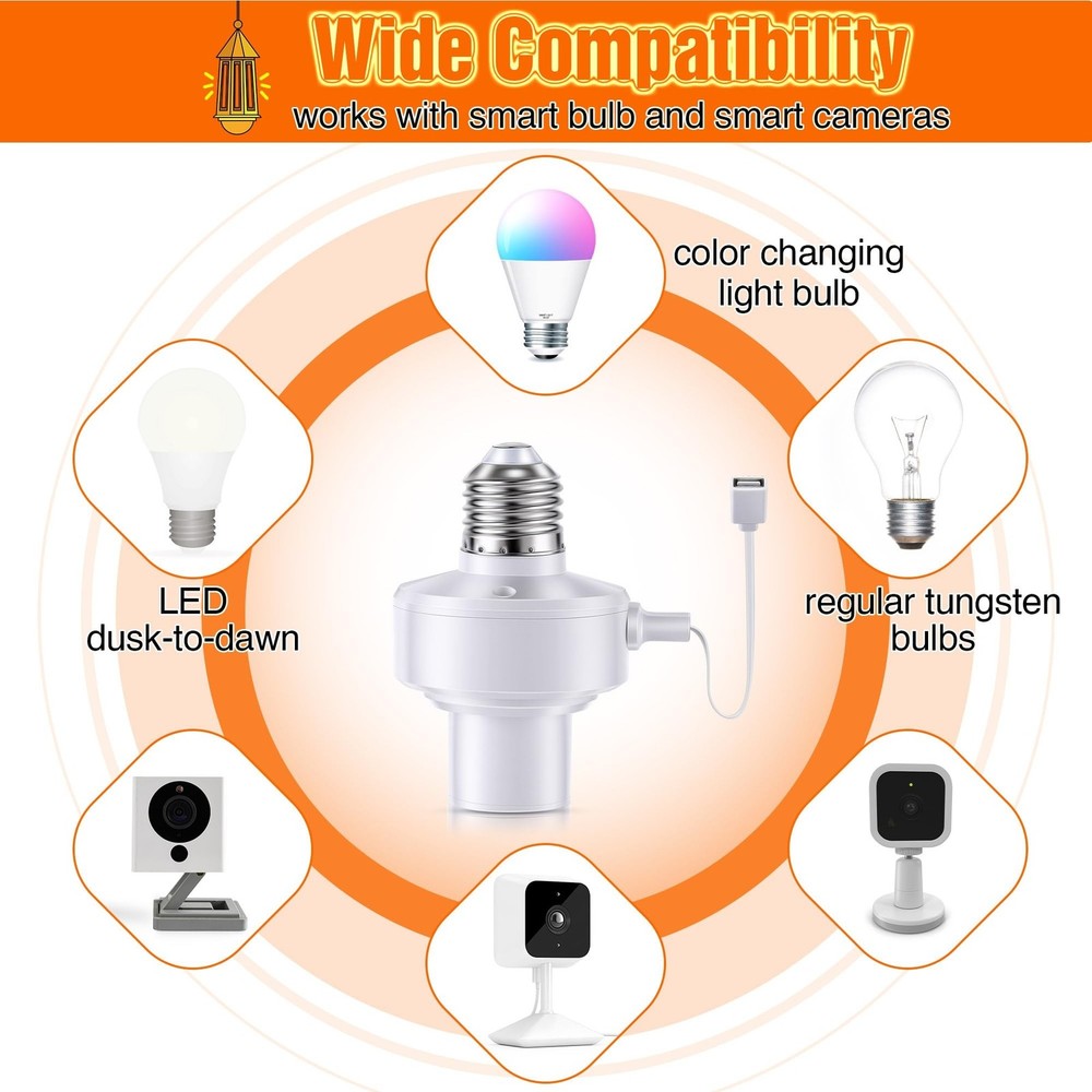 2 Pack E26 Light USB Socket Adapter, Lamp Socket Power Adapter 5V 1... Fast Ship