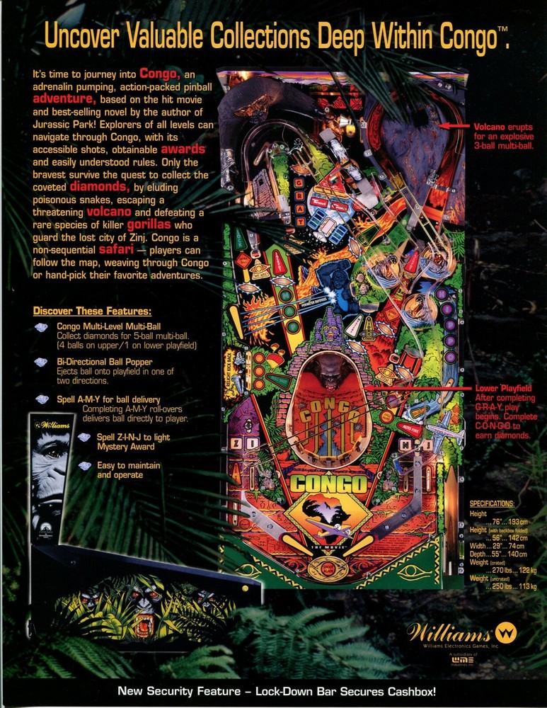 Congo Williams Pinball Flyer / Brochure/ Ad - Mint