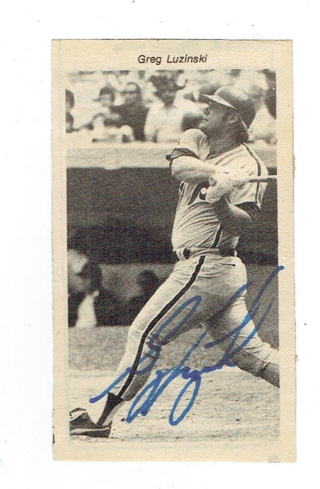 MLB BASEBALL PLAYER GREG LUZINSKI ORIGINAL AUTOGRAPH ON NEWSPAPER CLIPPING!