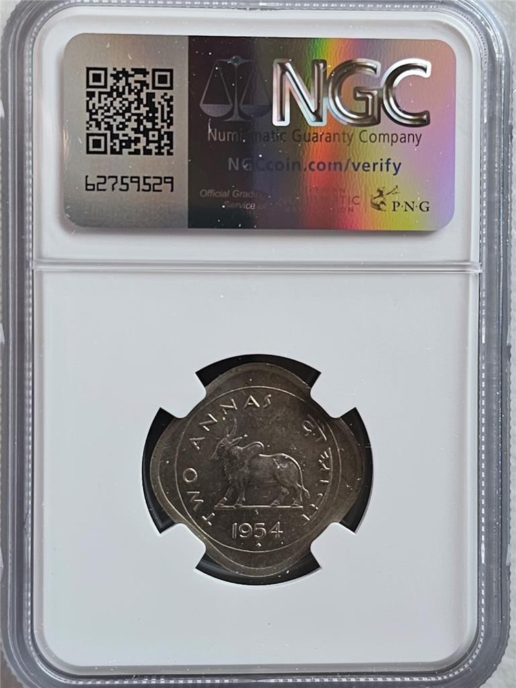 India 2 Annas 1954B NGC MS 61