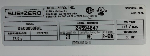 Sub-Zero Designer Series DEC3050RL 30 Inch Smart Refrigerator Column