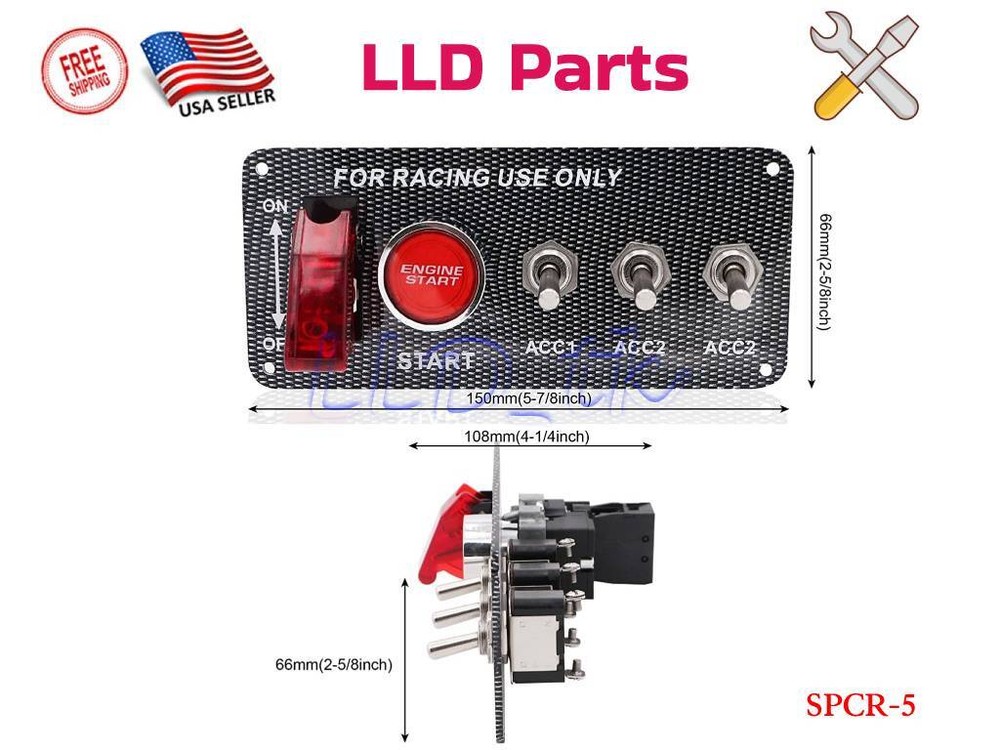 Carbon Ignition Switch Panel Engine Start Push Button LED 12V Toggle Racing Car