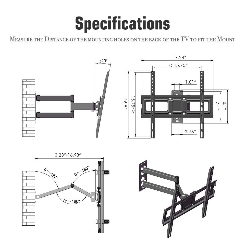 32-65 Inch Full Motion TV Wall Mount Bracket Tilt 32 36 42 46 50 55 65" LED LCD