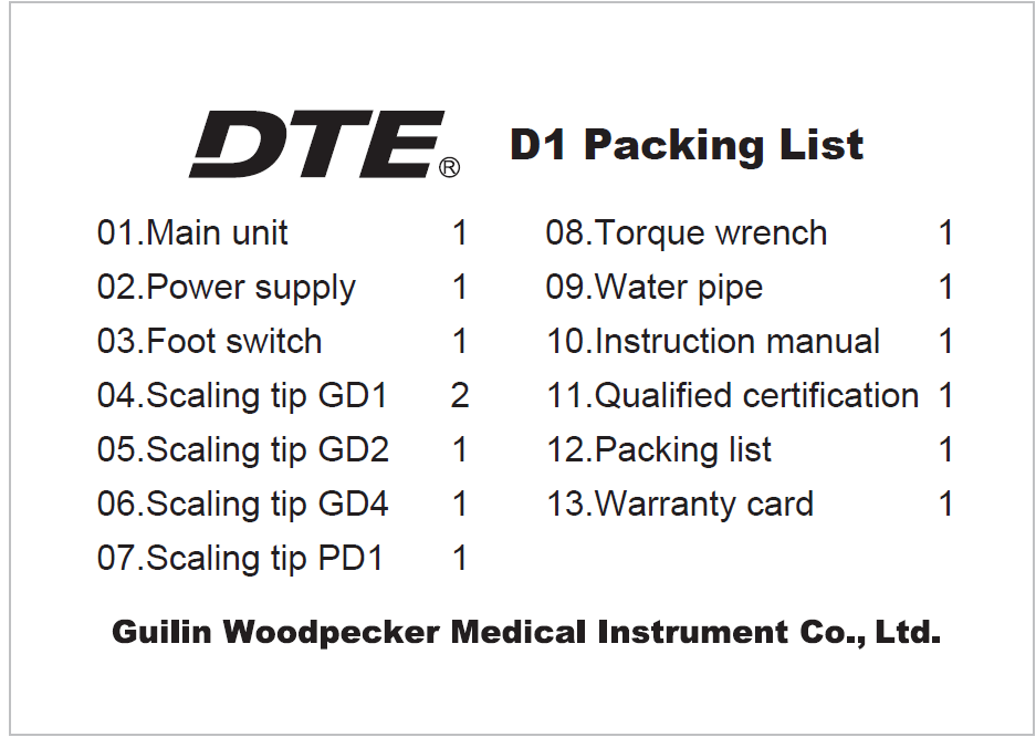 Woodpecker Original Dental DTE D1 Ultrasonic Scaler Handpiece Satelec 110V