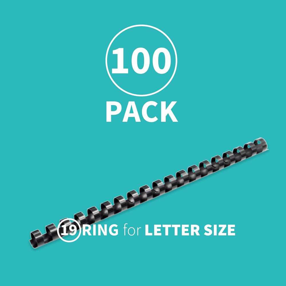 100 Pack Plastic Binding Comb Spines, 1/2 Inch Diameter, 90 Sheet Capacity, for