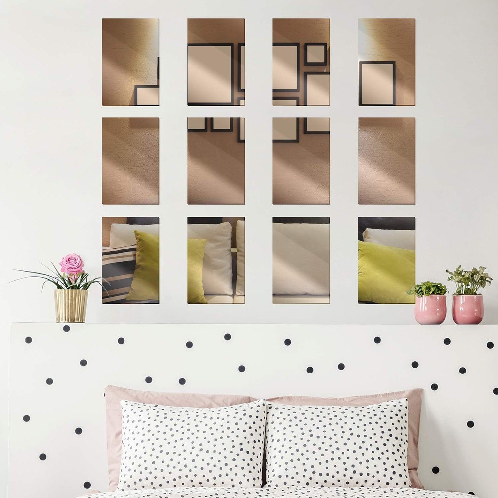 12 Pack Plastic Mirrors Decor Flexible Mirror Sheets Self Adhesive Mirror Til...