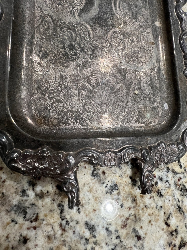 Antique Towle Rectangular Silverplated Platter Tray 24x11" Scrollwork See Handle