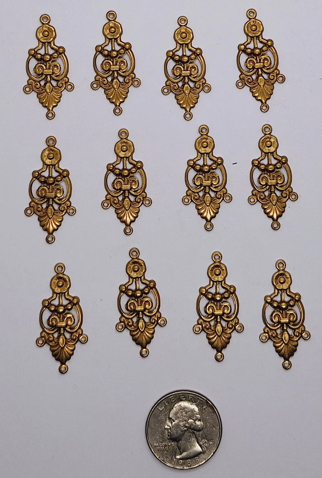 Closeout - 12pcs raw brass filigree drop with ring L696