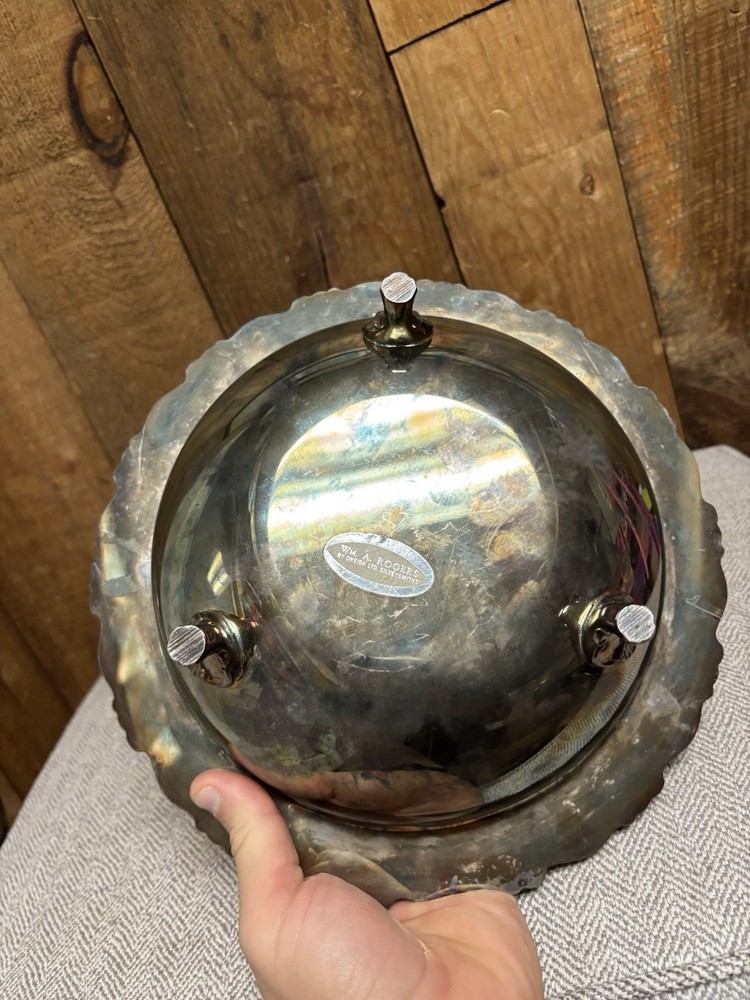 Vintage WM A Rogers Oneida Silver Plate Three Footed Engraved Covered Tureen