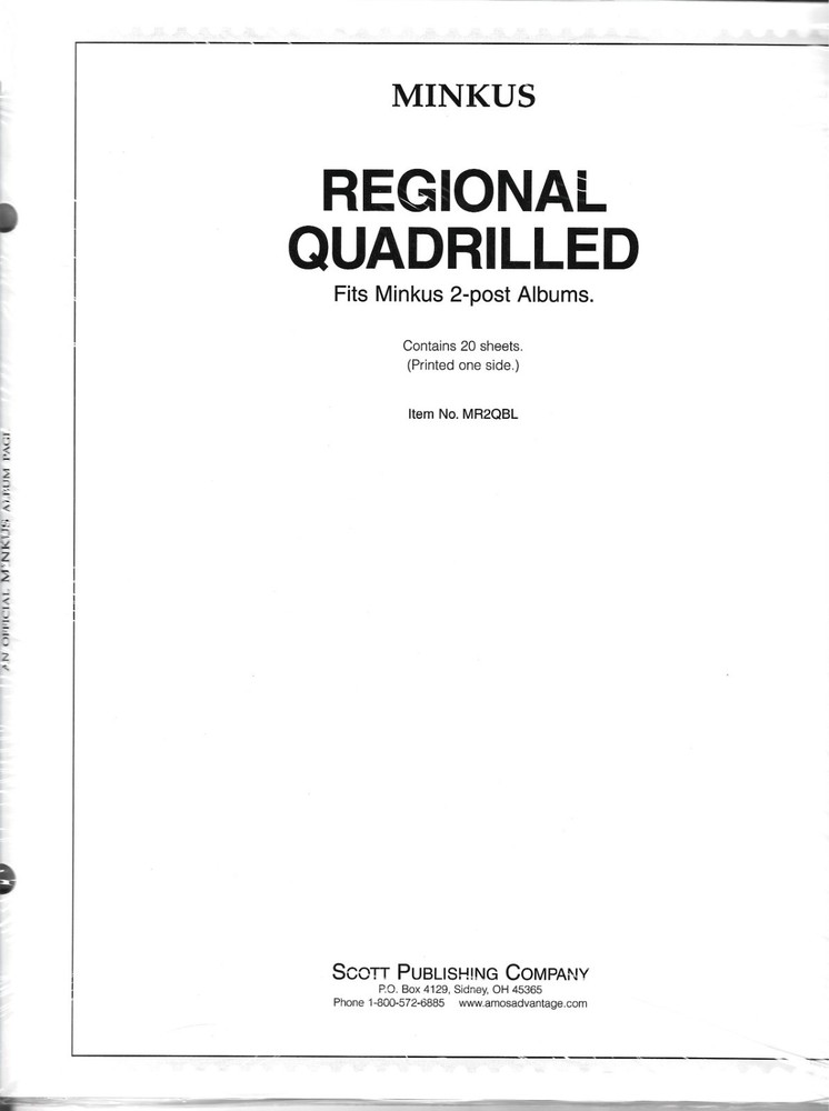 Pkg. 20 Minkus 1-Sided 2-Post Regional Country Quadrilled Blank Pages MR2QBL
