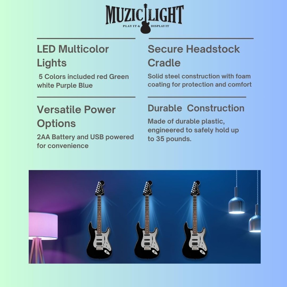 MuzicLight Light Up Guitar Wall Mount, LED Multicolor