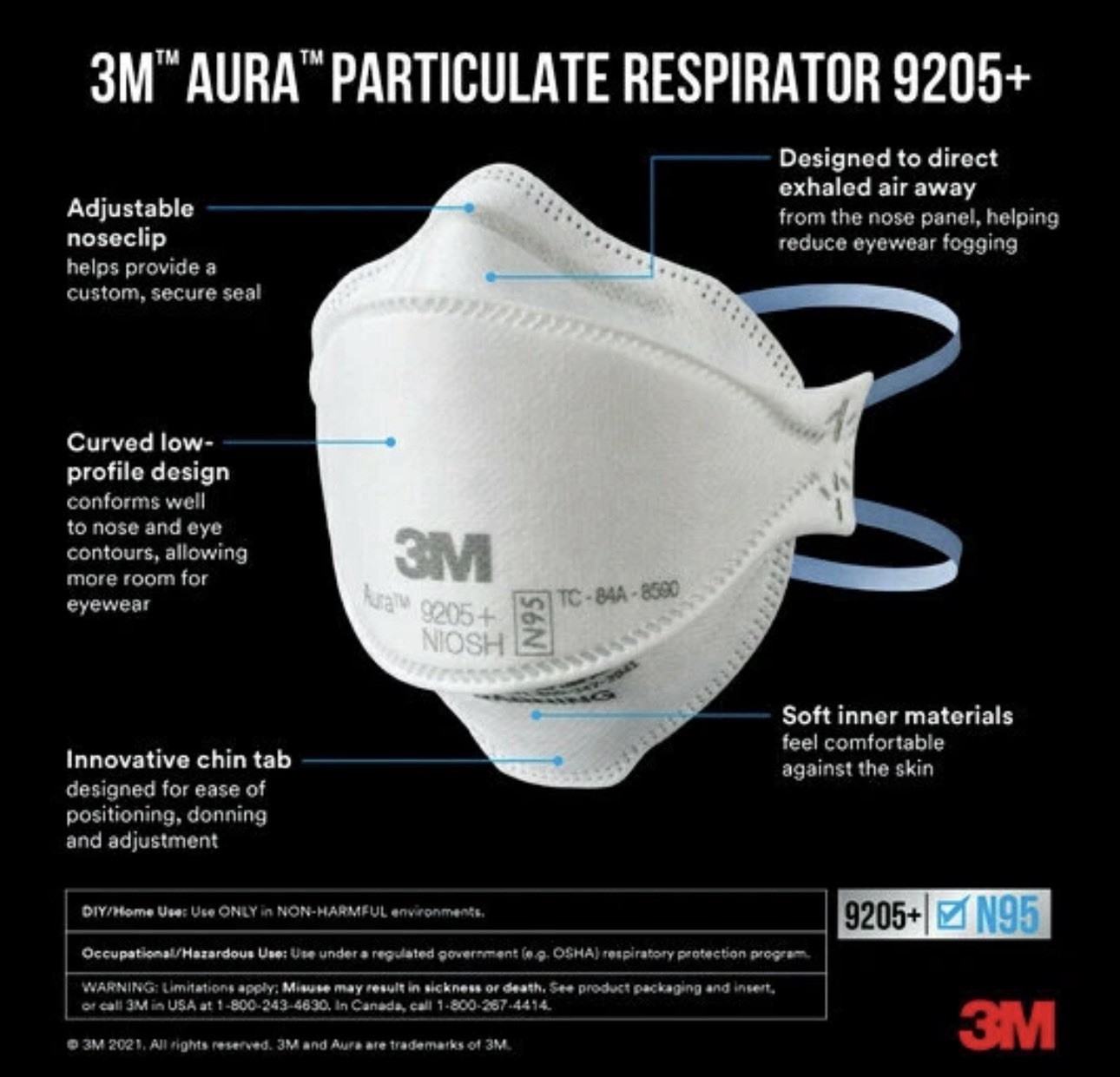 20x 3M Aura 9205+ N95 NIOSH Approved Particulate Respirator Face Mask (20 Pack)