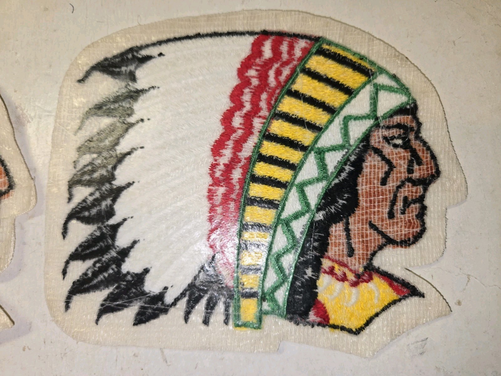 2 Vintage 60's/70's Large Indian Chief Headdress Cloth Embroidered Patch,6" x5"