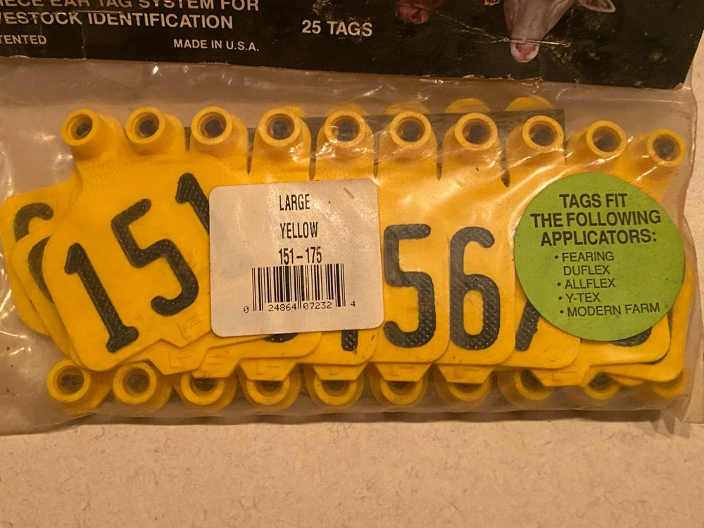Fearing Duflex Large Yellow Tags 151-175 Livestock Panel Cattle Allflex NO BACKS