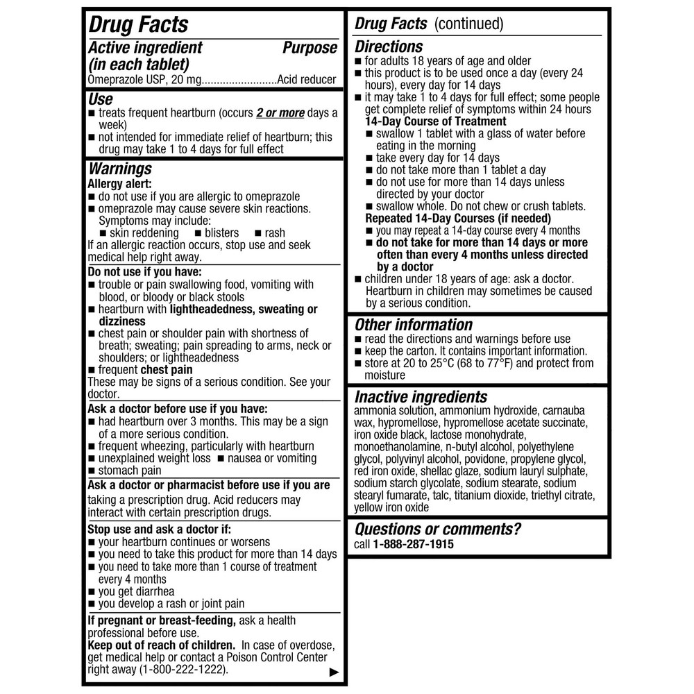 Equate Omeprazole Delayed-Release Acid Reducer Tablets, 20 mg, 28 Count - Pack 2