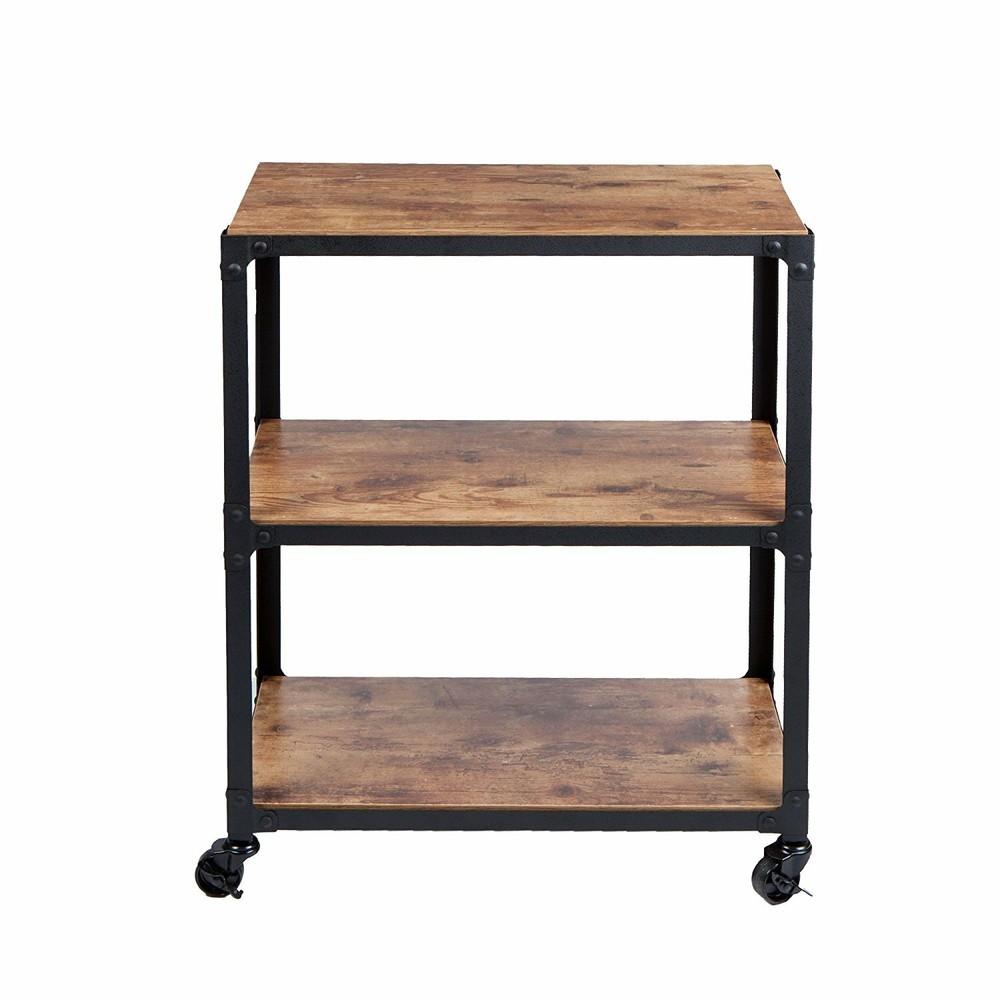 Rustic Brown Black 3 Tier Utility Serving Cart Rolling Kitchen Office Storage