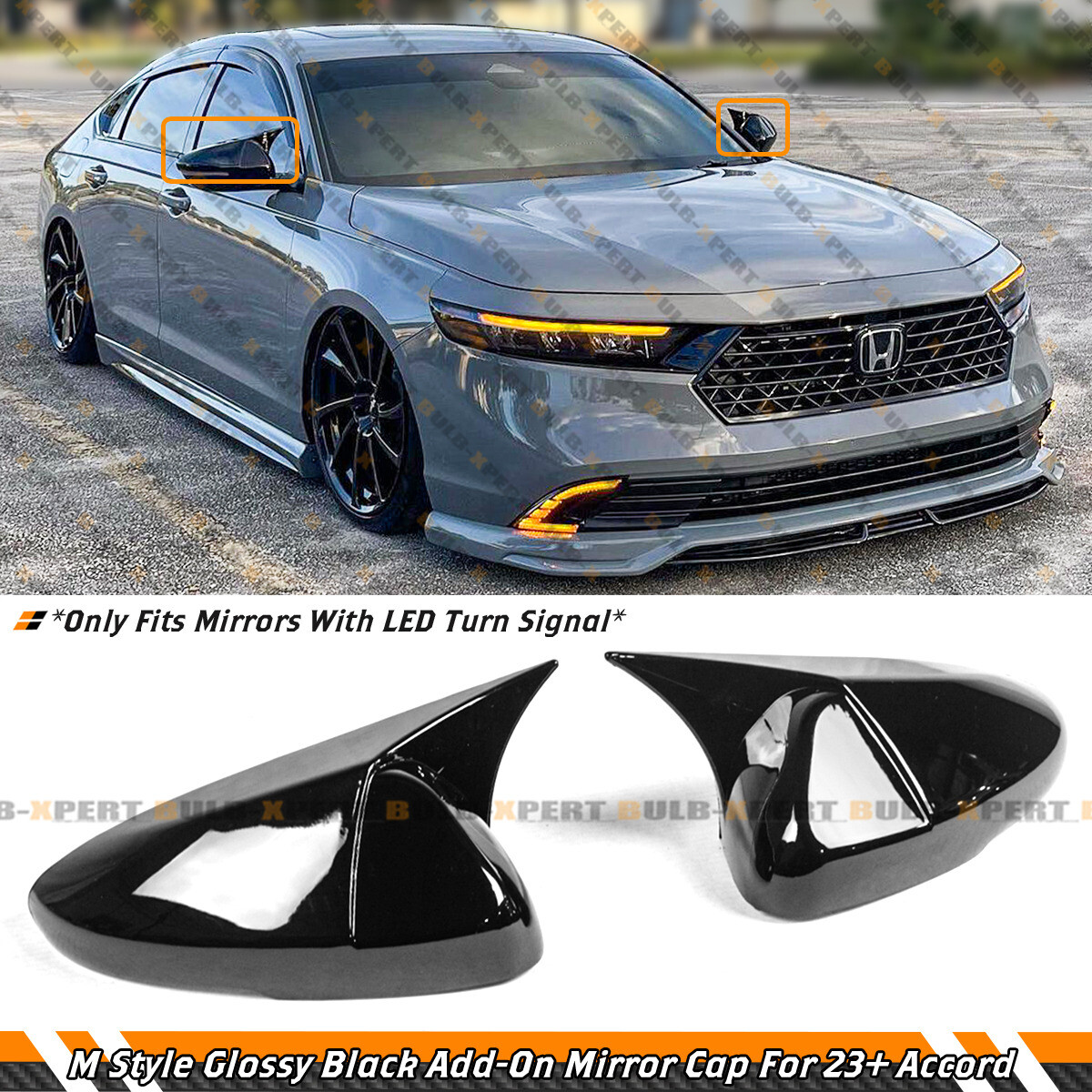 M STYLE GLOSS BLACK ADD-ON SIDE MIRROR COVER CAPS OVERLAY FOR 23-26 HONDA ACCORD