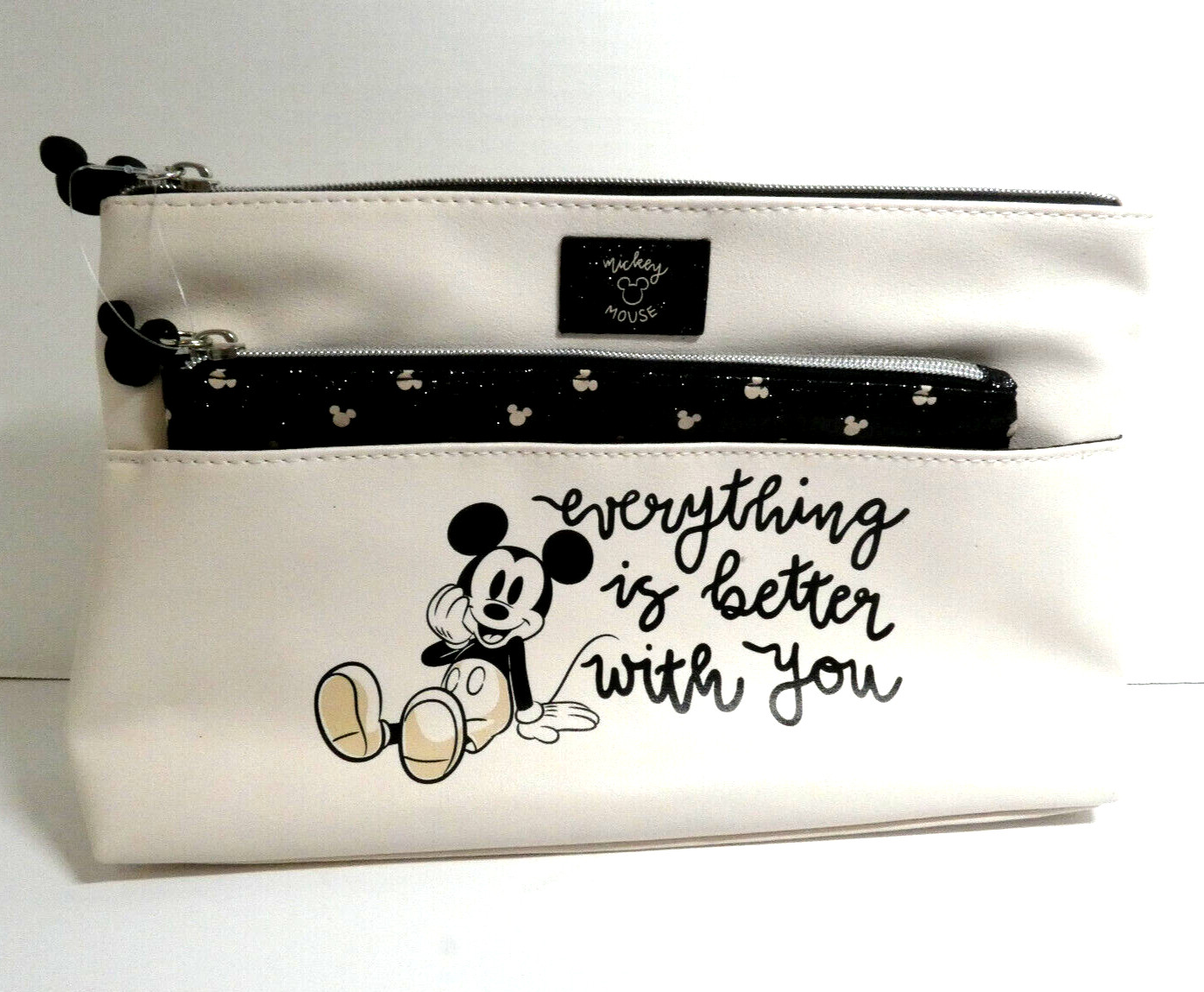Mickey Mouse Cosmetic Bag White & Removable Pouch Disney Travel Case Makeup NWT