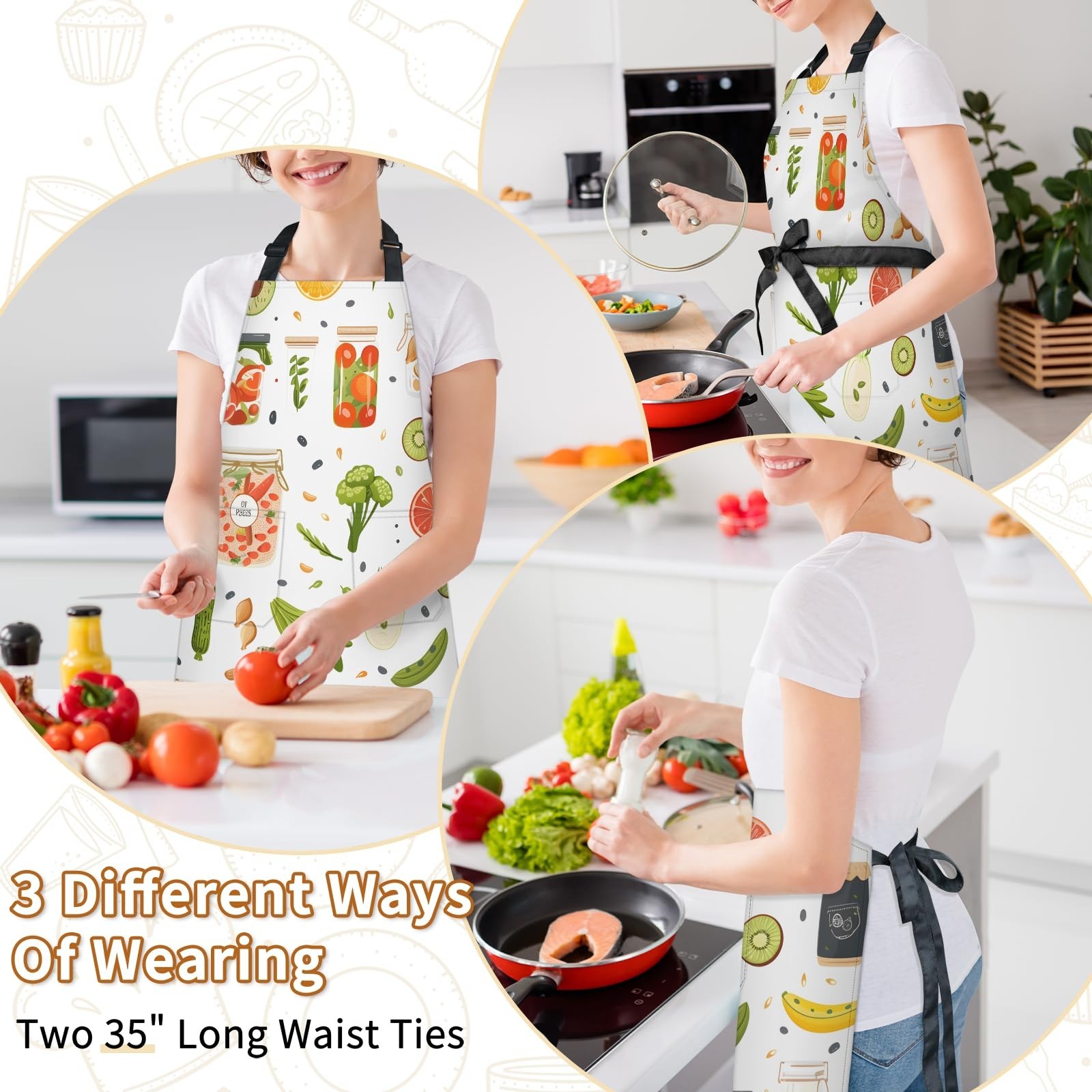 Kitchen Apron with Pockets,Adjustable Aprons for Women Men,Waterproof Chef Ap...